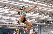 18 February 2024; Gaelle Cherry Kinito of Kilcoole AC, Wicklow, competing in the senior women's long jump during day two of the 123.ie National Senior Indoor Championships at the Sport Ireland National Indoor Arena in Dublin. Photo by Tyler Miller/Sportsfile