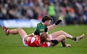 18 February 2024; Conor Grimes of Louth and Jack O'Connor of Meath tussle during the Allianz Football League Division 2 match between Meath and Louth at Páirc Tailteann in Navan, Meath. Photo by Ben McShane/Sportsfile