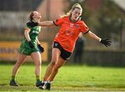 18 February 2024; Kelly Mallon of Armagh celebrates after scoring her side's second goal during the Lidl LGFA National League Division 1 Round 4 match between Meath and Armagh at Donaghmore Ashbourne GAA Club in Ashbourne, Meath. Photo by Seb Daly/Sportsfile