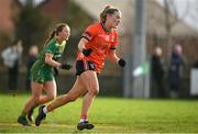 18 February 2024; Kelly Mallon of Armagh celebrates after scoring her side's second goal during the Lidl LGFA National League Division 1 Round 4 match between Meath and Armagh at Donaghmore Ashbourne GAA Club in Ashbourne, Meath. Photo by Seb Daly/Sportsfile