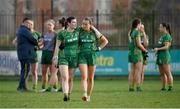 18 February 2024; Meath players Shelly Melia, left, and Aine Sheridan after their side's defeat in the Lidl LGFA National League Division 1 Round 4 match between Meath and Armagh at Donaghmore Ashbourne GAA Club in Ashbourne, Meath. Photo by Seb Daly/Sportsfile