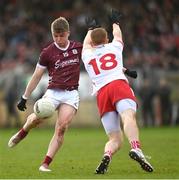 18 February 2024; Peter Harte of Tyrone dives to block a shot from Liam Ó Conghaile of Galway during the Allianz Football League Division 1 match between Tyrone and Galway at O'Neills Healy Park in Omagh, Tyrone. Photo by Ramsey Cardy/Sportsfile