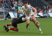 18 February 2024; Mike Lowry of Ulster is tackled by Jack Walsh of Ospreys during the United Rugby Championship match between Ospreys and Ulster at Swansea.com Stadium in Swansea, Wales. Photo by Gareth Everett/Sportsfile