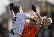 18 February 2024; Kevin Feely of Kildare in action against Connaire Mackin of Armagh during the Allianz Football League Division 2 match between Kildare and Armagh at Netwatch Cullen Park in Carlow. Photo by Piaras Ó Mídheach/Sportsfile