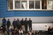 18 February 2024; The suspended Wicklow manager Oisín McConville, in the second window from the left, watches the game from the traditional press box during the Allianz Football League Division 3 match between Wicklow and Westmeath at Echelon Park in Aughrim, Wicklow. Photo by Ray McManus/Sportsfile