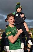 18 February 2024; Cian McBride of Meath celebrates with Meath supporter Senán Smyth, age 4, from Kells, after the Allianz Football League Division 2 match between Meath and Louth at Páirc Tailteann in Navan, Meath. Photo by Shauna Clinton/Sportsfile