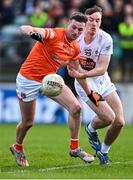 18 February 2024; Connaire Mackin of Armagh in action against Paddy McDermott of Kildare during the Allianz Football League Division 2 match between Kildare and Armagh at Netwatch Cullen Park in Carlow. Photo by Piaras Ó Mídheach/Sportsfile