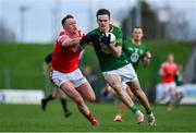 18 February 2024; Cathal Hickey of Meath in action against Ryan Burns of Louth during the Allianz Football League Division 2 match between Meath and Louth at Páirc Tailteann in Navan, Meath. Photo by Shauna Clinton/Sportsfile