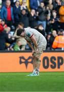 18 February 2024; Dejected Ulster team at full time during the United Rugby Championship match between Ospreys and Ulster at Swansea.com Stadium in Swansea, Wales. Photo by Chris Fairweather/Sportsfile