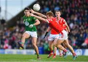 18 February 2024; Ciaran Caulfield of Meath in action against Ciaran Keenan of Louth during the Allianz Football League Division 2 match between Meath and Louth at Páirc Tailteann in Navan, Meath. Photo by Shauna Clinton/Sportsfile