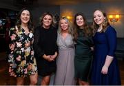 17 February 2024; Pictured at the Learn to Lead LGFA Female Leadership Programme graduation ceremony at The Bonnington Hotel in Dublin are, from left, Coaching Strand graduates, Lyndsey Davey, Ursula Kilcoyne, Amanda Donnelly, Laura Redmond and Cliodhna Malone. The Learn to Lead programme was devised to develop the next generation of leaders within Ladies Gaelic Football. Photo by Matt Browne/Sportsfile
