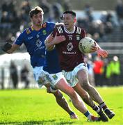 18 February 2024; Ronan O'Toole of Westmeath is tackled by Eóin Murtagh and Patrick O'Kane of Wicklow, left, during the Allianz Football League Division 3 match between Wicklow and Westmeath at Echelon Park in Aughrim, Wicklow. Photo by Ray McManus/Sportsfile