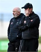 18 February 2024; Kildare manager Glenn Ryan, left, with Kildare selector Anthony Rainbow during the Allianz Football League Division 2 match between Kildare and Armagh at Netwatch Cullen Park in Carlow. Photo by Piaras Ó Mídheach/Sportsfile