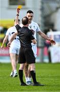 18 February 2024; Eoin Doyle of Kildare is shown the yellow card by referee David Coldrick during the Allianz Football League Division 2 match between Kildare and Armagh at Netwatch Cullen Park in Carlow. Photo by Piaras Ó Mídheach/Sportsfile