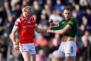 18 February 2024; Wayne Campbell of Louth and Ronan Jones of Meath tussle during the Allianz Football League Division 2 match between Meath and Louth at Páirc Tailteann in Navan, Meath. Photo by Ben McShane/Sportsfile