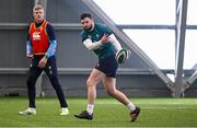 20 February 2024; Robbie Henshaw, right, and defence coach Simon Easterby during Ireland rugby squad training at the IRFU High Performance Centre at the Sport Ireland Campus in Dublin. Photo by Harry Murphy/Sportsfile