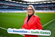 20 February 2024; Steering Committee Chairperson Mary McAleese in attendance during the media update on the integration process involving the Camogie Association, the GAA and LGFA, at Croke Park in Dublin. Photo by Sam Barnes/Sportsfile