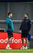 20 February 2024; Head coach Andy Farrell speaks with Iain Henderson during Ireland rugby squad training at the IRFU High Performance Centre at the Sport Ireland Campus in Dublin. Photo by Harry Murphy/Sportsfile