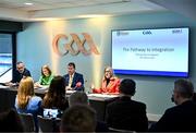20 February 2024; Steering Committee Chairperson Mary McAleese speaking during the update on the integration process involving the Camogie Association, the GAA and LGFA, at Croke Park in Dublin. Photo by Sam Barnes/Sportsfile