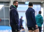 20 February 2024; Head coach Andy Farrell speaks to James Lowe during Ireland rugby squad training at the IRFU High Performance Centre at the Sport Ireland Campus in Dublin. Photo by Harry Murphy/Sportsfile