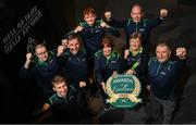 20 February 2024; GAA Museum tour guides, from left, Michael Cronin, Seamus Brady, Philip Bentley, Sean Breslin, Betty O'Dwyer, Annette Coyle, Gerry McGarry, and Martin Healy, at Croke Park in Dublin, celebrating two new awards, Great Place To Work, and CIE Award of Excellence, on International Tour Guide Day. Visit crokepark.ie/gaamuseum for more information. Photo by Ramsey Cardy/Sportsfile