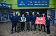20 February 2024; GAA Museum tour guides, from left, Michael Cronin, Gerry McGarry, Annette Coyle, Philip Bentley, Martin Healy, Sean Breslin, Seamus Brady, Betty O'Dwyer at Croke Park in Dublin, celebrating two new awards, Great Place To Work, and CIE Award of Excellence, on International Tour Guide Day. Visit crokepark.ie/gaamuseum for more information. Photo by Ramsey Cardy/Sportsfile