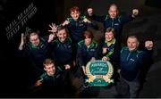 20 February 2024; GAA Museum tour guides, from left, Michael Cronin, Seamus Brady, Philip Bentley, Sean Breslin, Betty O'Dwyer, Annette Coyle, Gerry McGarry, and Martin Healy, at Croke Park in Dublin, celebrating two new awards, Great Place To Work, and CIE Award of Excellence, on International Tour Guide Day. Visit crokepark.ie/gaamuseum for more information. Photo by Ramsey Cardy/Sportsfile