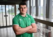 20 February 2024; Dan Sheehan stands for a portrait during an Ireland rugby media conference at the Sport Ireland Campus Conference Centre in Dublin. Photo by Harry Murphy/Sportsfile