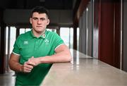 20 February 2024; Dan Sheehan stands for a portrait during an Ireland rugby media conference at the Sport Ireland Campus Conference Centre in Dublin. Photo by Harry Murphy/Sportsfile