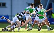 20 February 2024; Aidan O'Flanagan of Gonzaga College is tackled by Matthew Doyle of Belvedere College during the Bank of Ireland Leinster Schools Senior Cup quarter-final match between Gonzaga College and Belvedere College at Energia Park in Dublin. Photo by Tyler Miller/Sportsfile