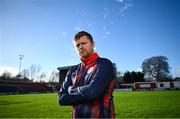 20 February 2024; Manager Damien Duff poses for a portrait during a Shelbourne media conference at Tolka Park in Dublin. Photo by Ramsey Cardy/Sportsfile