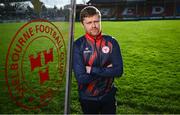 20 February 2024; Manager Damien Duff poses for a portrait during a Shelbourne media conference at Tolka Park in Dublin. Photo by Ramsey Cardy/Sportsfile
