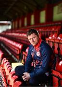 20 February 2024; Manager Damien Duff poses for a portrait during a Shelbourne media conference at Tolka Park in Dublin. Photo by Ramsey Cardy/Sportsfile