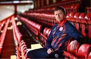 20 February 2024; Manager Damien Duff poses for a portrait during a Shelbourne media conference at Tolka Park in Dublin. Photo by Ramsey Cardy/Sportsfile