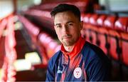 20 February 2024; John O'Sullivan poses for a portrait during a Shelbourne media conference at Tolka Park in Dublin. Photo by Ramsey Cardy/Sportsfile