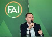 20 February 2024; League of Ireland director Mark Scanlon during a media briefing for the FAI's Football Pathways Plan at Aviva Stadium in Dublin. Photo by Stephen McCarthy/Sportsfile