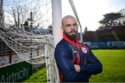 20 February 2024; Mark Coyle poses for a portrait during a Shelbourne media conference at Tolka Park in Dublin. Photo by Ramsey Cardy/Sportsfile