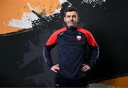 19 February 2024; Manager Tommy Barrett poses for a portrait during a Treaty United squad portraits session at TUS in Limerick. Photo by Stephen McCarthy/Sportsfile