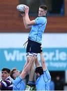 21 February 2024; David Walsh of St Michael's College takes possession in a lineout during the Bank of Ireland Leinster Schools Senior Cup quarter-final match between Terenure College and St Michael's College at Energia Park in Dublin. Photo by Harry Murphy/Sportsfile