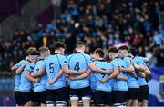 21 February 2024; St Michael's College players huddle during the Bank of Ireland Leinster Schools Senior Cup quarter-final match between Terenure College and St Michael's College at Energia Park in Dublin. Photo by Harry Murphy/Sportsfile
