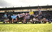 21 February 2024; St Michael's College and St Michael's College players scrum during the Bank of Ireland Leinster Schools Senior Cup quarter-final match between Terenure College and St Michael's College at Energia Park in Dublin. Photo by Harry Murphy/Sportsfile