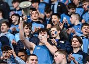 21 February 2024; St Michael's College supporters before the Bank of Ireland Leinster Schools Senior Cup quarter-final match between Terenure College and St Michael's College at Energia Park in Dublin. Photo by Shauna Clinton/Sportsfile