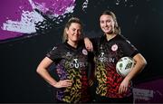 21 February 2024; Goalkeepers Amanda McQuillan and Courtney Maguire, right, during a Shelbourne FC squad portraits at Tolka Park in Dublin. Photo by Stephen McCarthy/Sportsfile