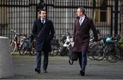 22 February 2024; FAI finance director Dan McCormack, left, and FAI chief operating officer David Courell arrive at Dáil Éireann in Dublin ahead of a meeting with the Committee of Public Accounts. Photo by Seb Daly/Sportsfile