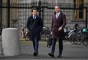 22 February 2024; FAI finance director Dan McCormack, left, and FAI chief operating officer David Courell arrive at Dáil Éireann in Dublin ahead of a meeting with the Committee of Public Accounts. Photo by Seb Daly/Sportsfile