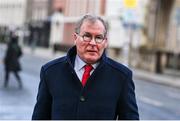 22 February 2024; Member of the Public Accounts Commitee, Colm Burke TD, arrives at Dáil Éireann in Dublin ahead of an appearance in front of the Public Accounts Committee by the executive of the Football Association of Ireland. Photo by Seb Daly/Sportsfile