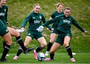 22 February 2024; Abbie Larkin, right, and Izzy Atkinson during a Republic of Ireland women training session at Viola Park in Florence, Italy. Photo by David Fitzgerald/Sportsfile