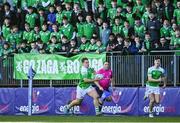 20 February 2024; Luke McLaughlin of Gonzaga College during the Bank of Ireland Leinster Schools Senior Cup quarter-final match between Gonzaga College and Belvedere College at Energia Park in Dublin. Photo by Tyler Miller/Sportsfile