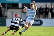 22 February 2024; Derry Moloney of Blackrock College in action against Harry Finlay of Cistercian College Roscrea during the Bank of Ireland Leinster Schools Senior Cup quarter-final match between Cistercian College, Roscrea and Blackrock College at Energia Park in Dublin. Photo by Sam Barnes/Sportsfile