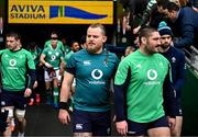 23 February 2024; Finlay Bealham and Tom O’Toole walks out for an Ireland rugby captain's run at the Aviva Stadium in Dublin. Photo by Harry Murphy/Sportsfile
